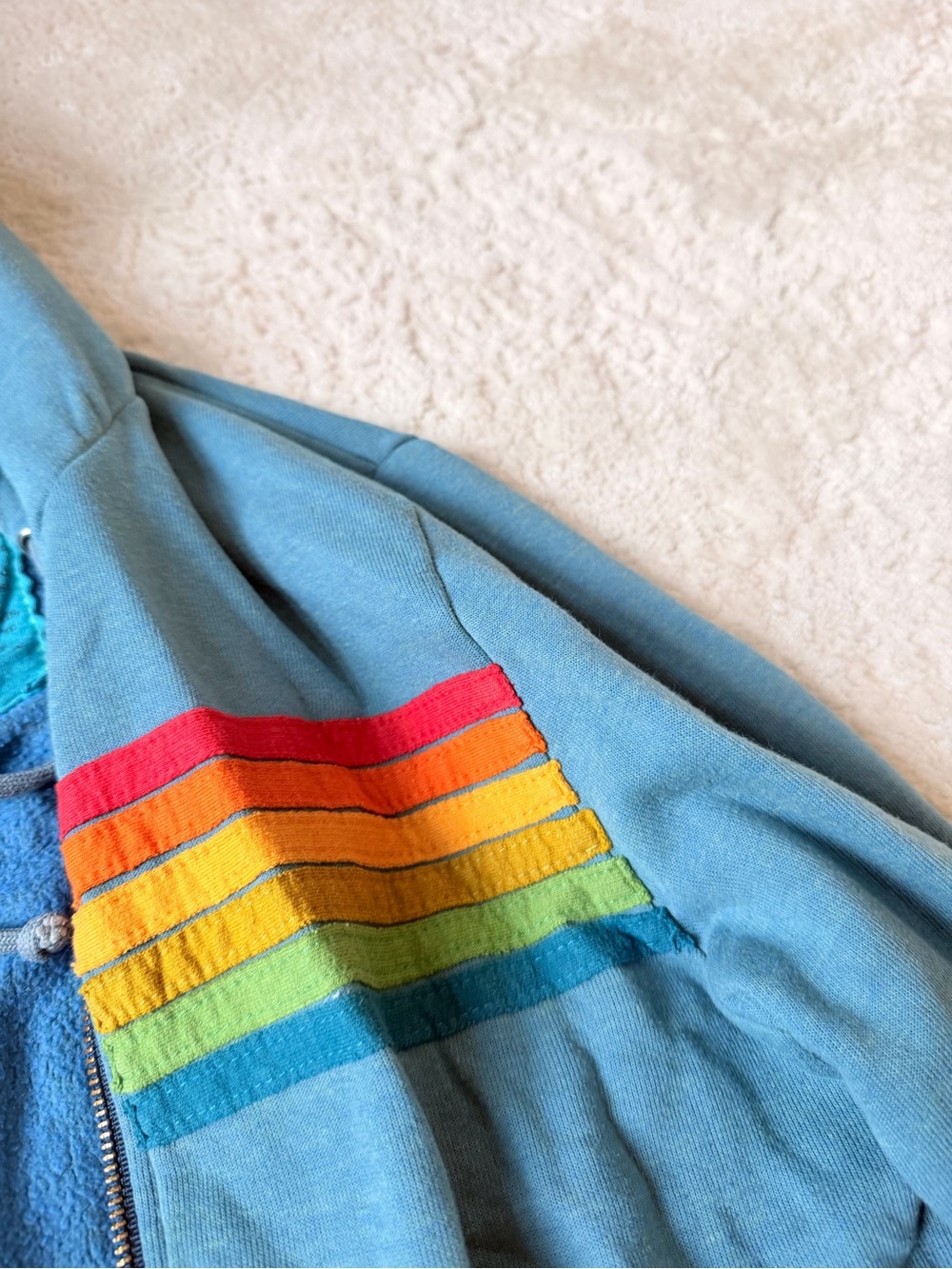 Aviator Nation Light Blue Zip Hoodie with Rainbow Chest Stripes - Picture 6 of 6